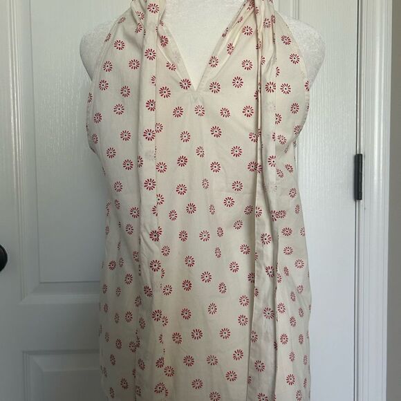 J. By J Crew Women’s Off White with Red Halter Top with Tie Neck Cotton Size 0 - Picture 4 of 11